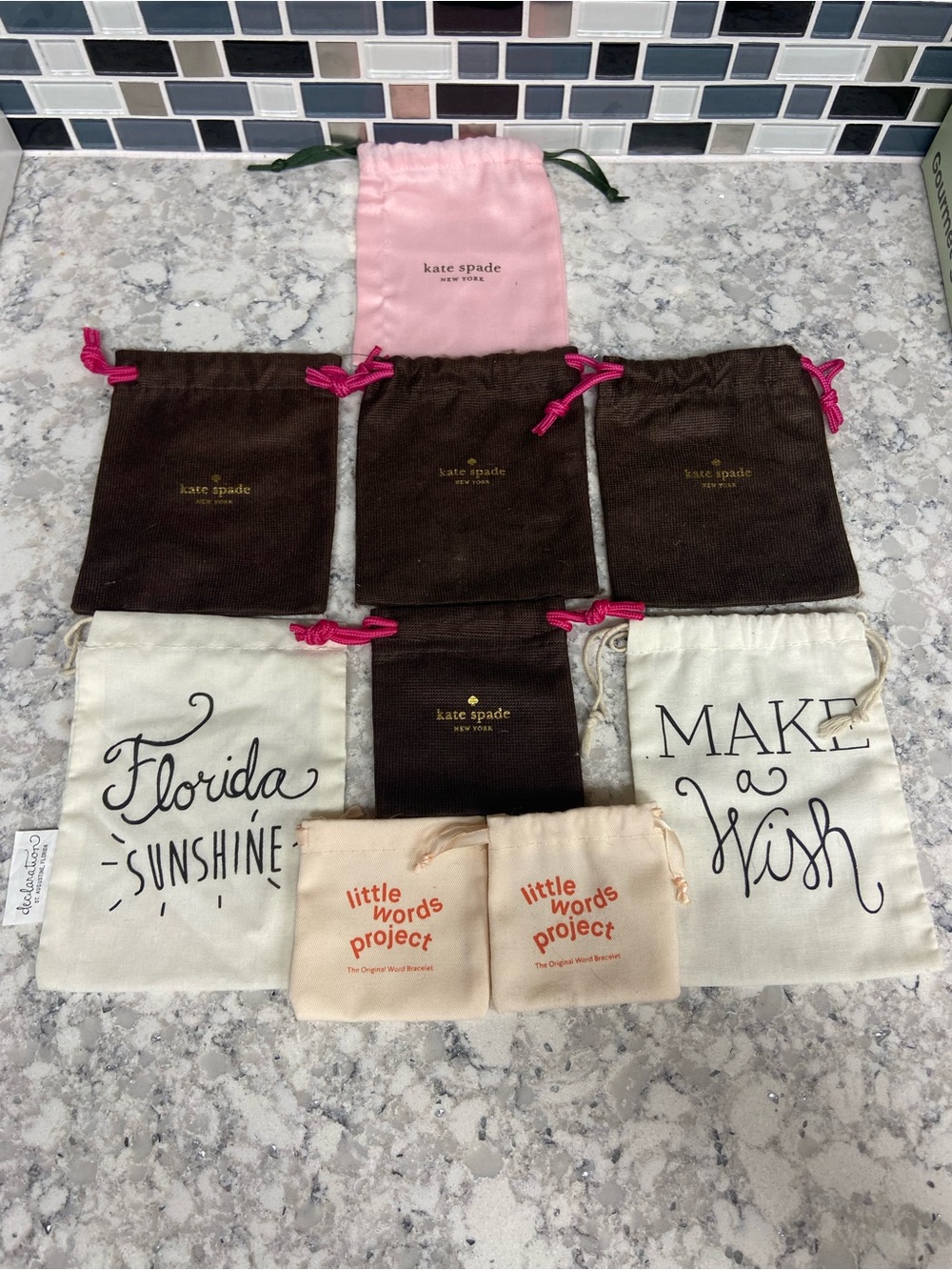 Kate Spade & LWP Velvet and Canvas Drawstring Pouches in Brown, Pink, Cream